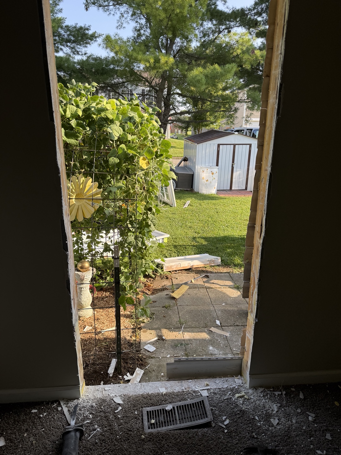 Full doorway opening viewed from inside the home